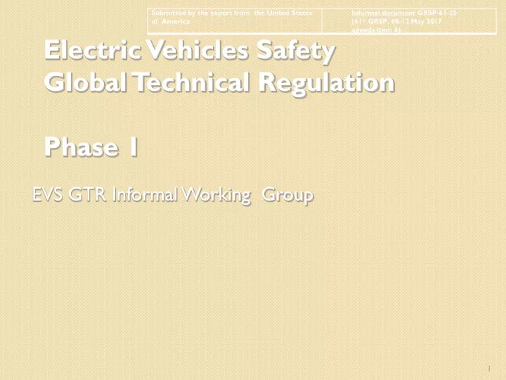 electric vehicles safety global technical regulation phase 1