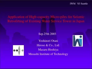 Yoshinori Otani Hirose &amp; Co., Ltd. Masaru Hoshiya Musashi Institute of Technology