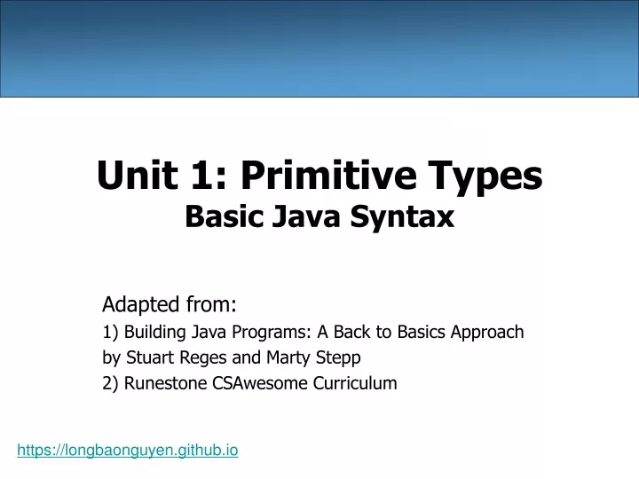 unit 1 primitive types basic java syntax