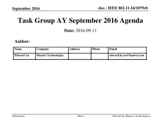 Task Group AY September 2016 Agenda