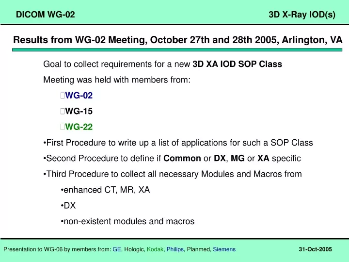 results from wg 02 meeting october 27th and 28th