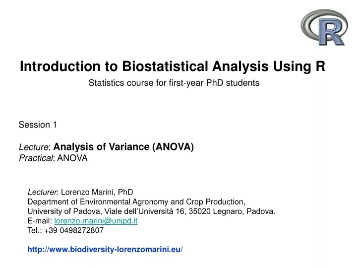 introduction to biostatistical analysis using r statistics course for first year phd students