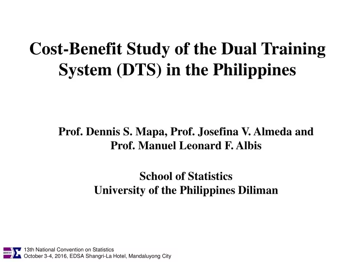 cost benefit study of the dual training system dts in the philippines