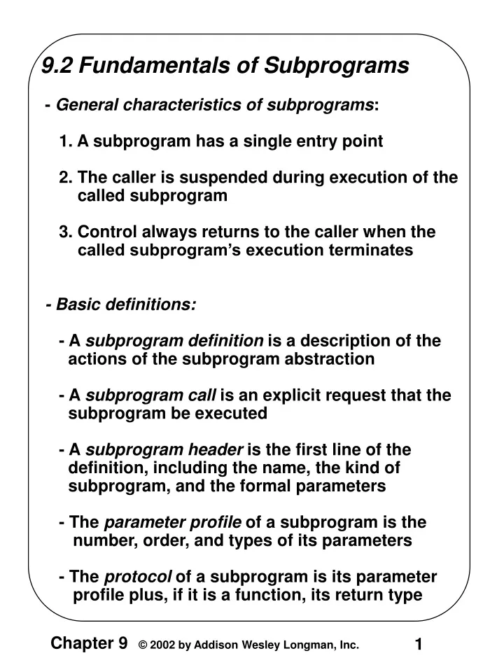 9 2 fundamentals of subprograms general