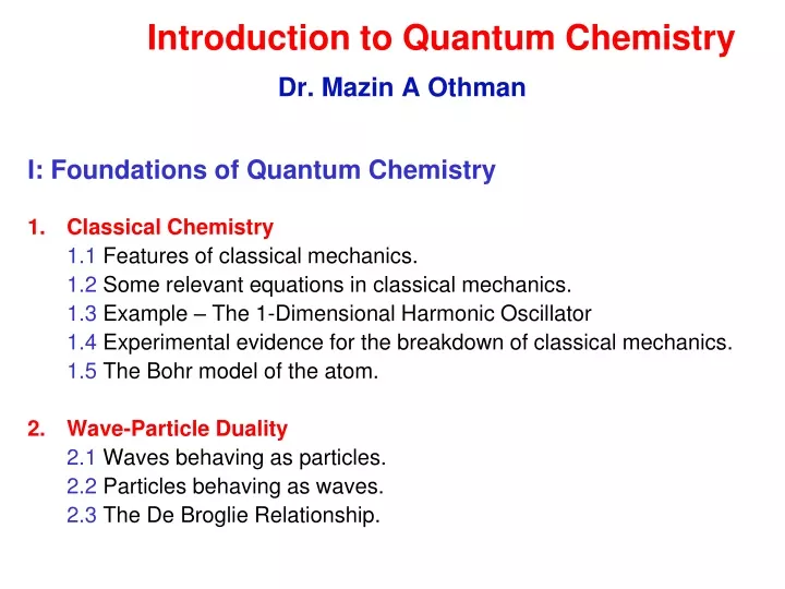 introduction to quantum chemistry dr mazin a othman