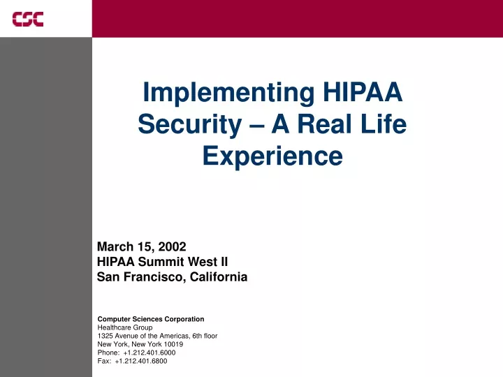 implementing hipaa security a real life experience