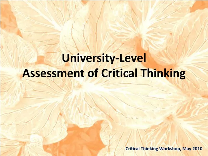 university level assessment of critical thinking