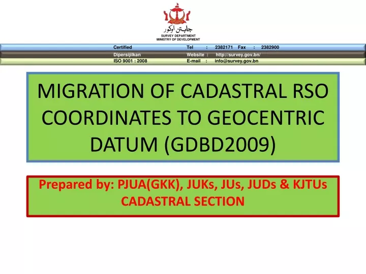 migration of cadastral rso coordinates to geocentric datum gdbd2009
