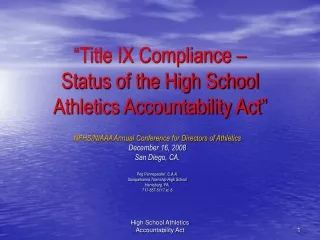 “Title IX Compliance –  Status of the High School Athletics Accountability Act”