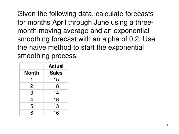 given the following data calculate forecasts