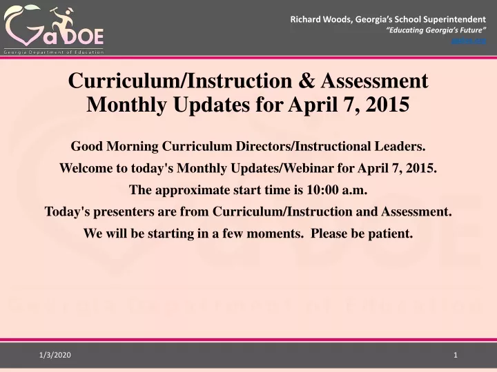 curriculum instruction assessment monthly updates for april 7 2015