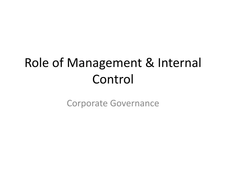role of management internal control