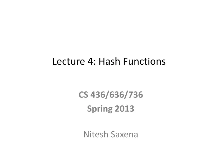 lecture 4 hash functions