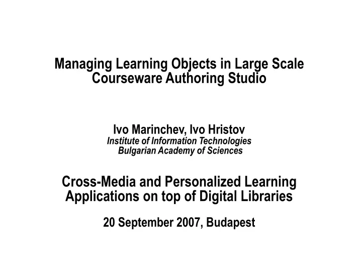 managing learning objects in large scale
