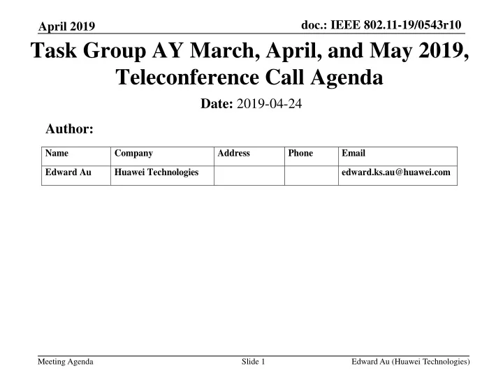 task group ay march april and may 2019 teleconference call agenda