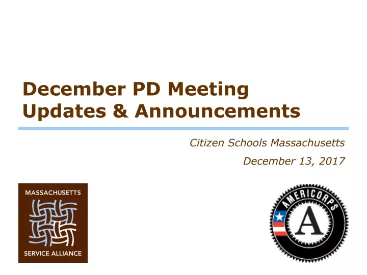 december pd meeting updates announcements