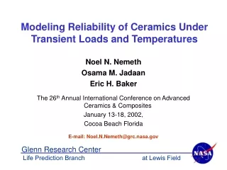 Modeling Reliability of Ceramics Under Transient Loads and Temperatures