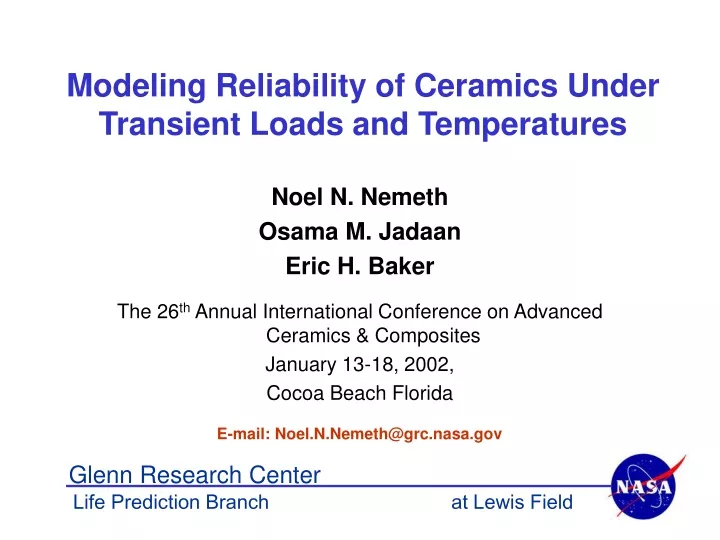 modeling reliability of ceramics under transient