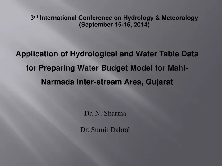3 rd international conference on hydrology