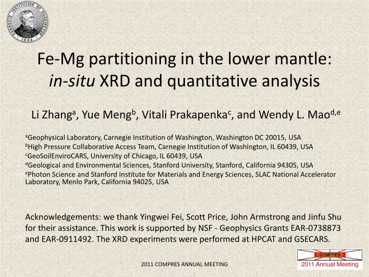 fe mg partitioning in the lower mantle in situ xrd and quantitative analysis