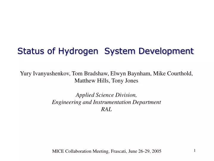 status of hydrogen system development