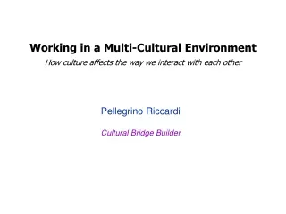 Working in a Multi-Cultural Environment How culture affects the way we interact with each other