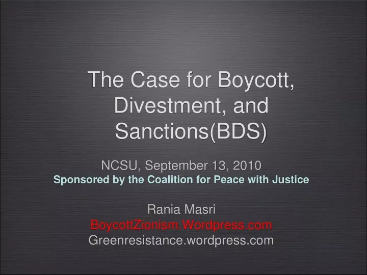 the case for boycott divestment and sanctions bds