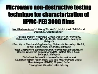Microwave non-destructive testing technique for characterization of HPMC-PEG 3000 films