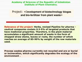Project: « D evelopment of biotechnology biogas and bio-fertilizer from plant waste »