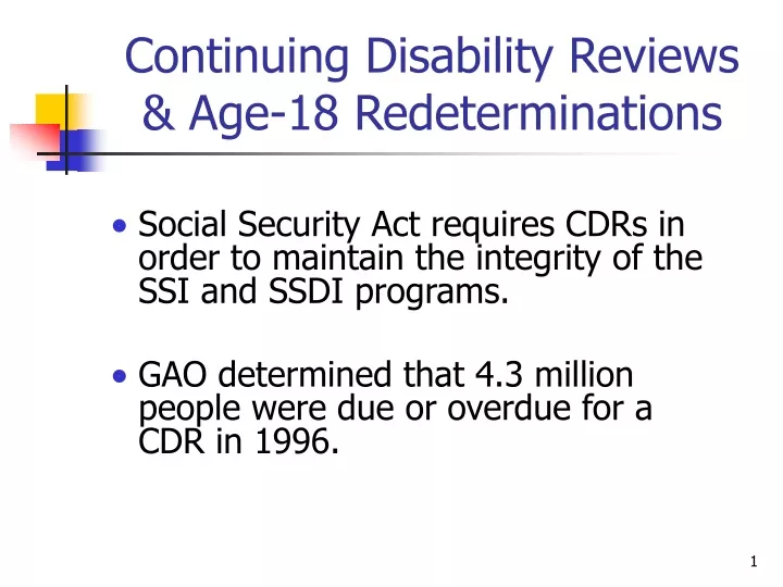continuing disability reviews age 18 redeterminations