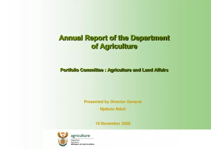 annual report of the department of agriculture portfolio committee agriculture and land affairs