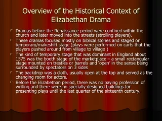 Overview of the Historical Context of Elizabethan Drama