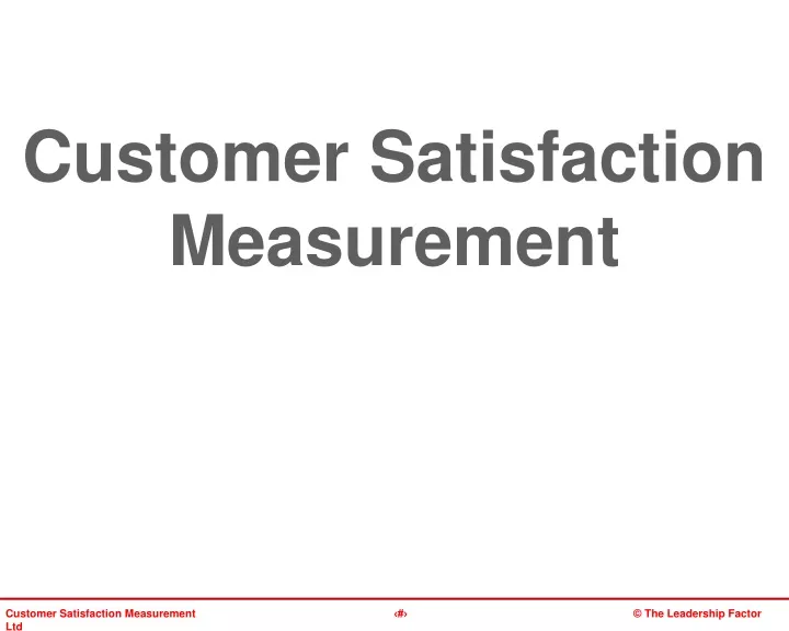 customer satisfaction measurement