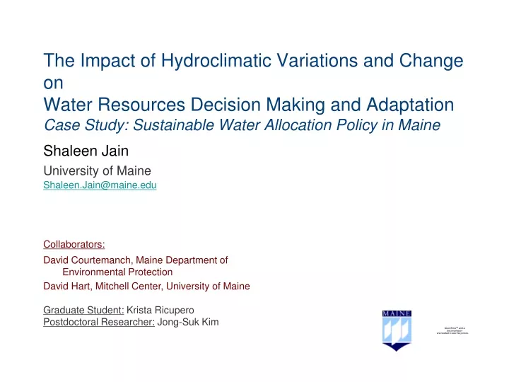 the impact of hydroclimatic variations and change