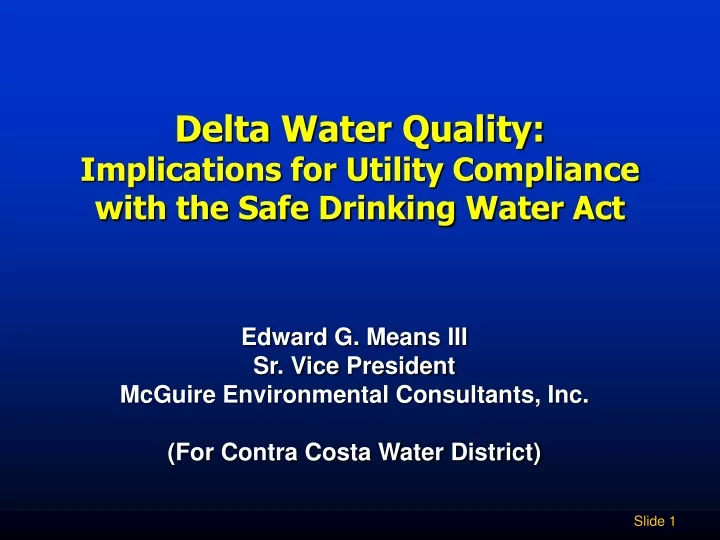 delta water quality implications for utility compliance with the safe drinking water act