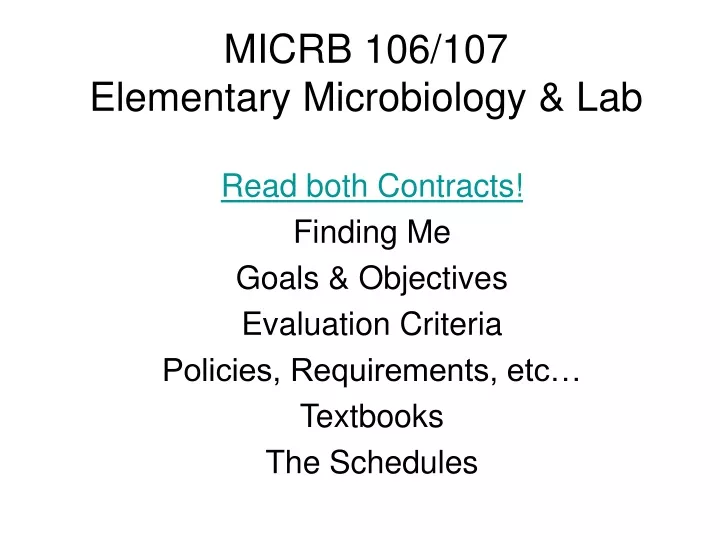 micrb 106 107 elementary microbiology lab