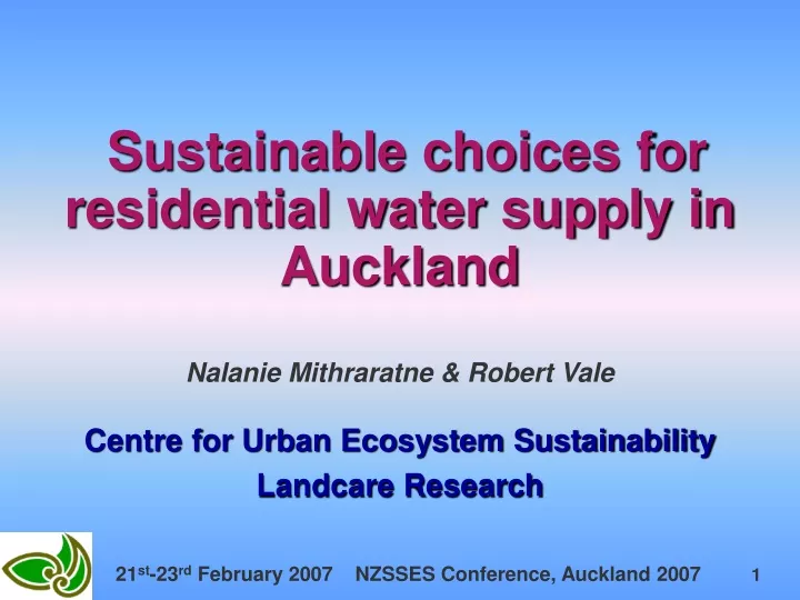 sustainable choices for residential water supply in auckland