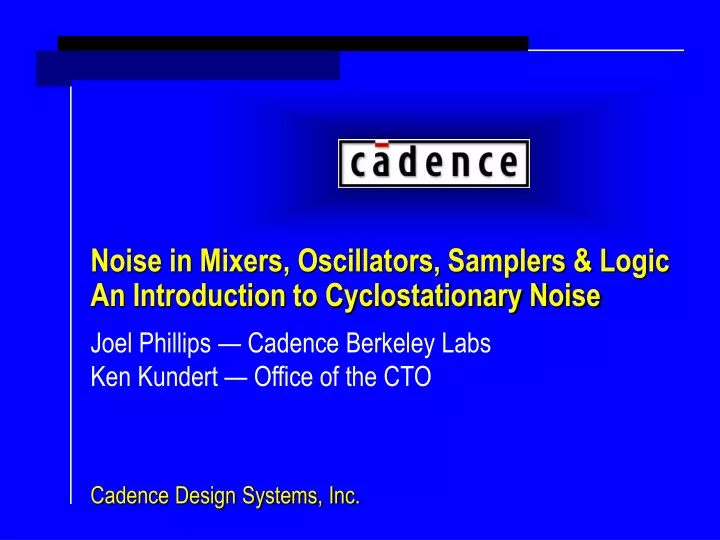noise in mixers oscillators samplers logic an introduction to cyclostationary noise