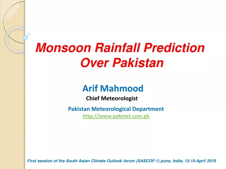 monsoon rainfall prediction over pakistan