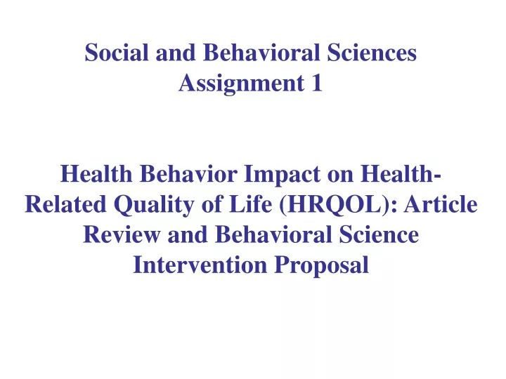 social and behavioral sciences assignment