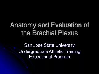 Anatomy and Evaluation of the Brachial Plexus