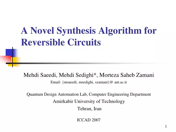 a novel synthesis algorithm for reversible circuits