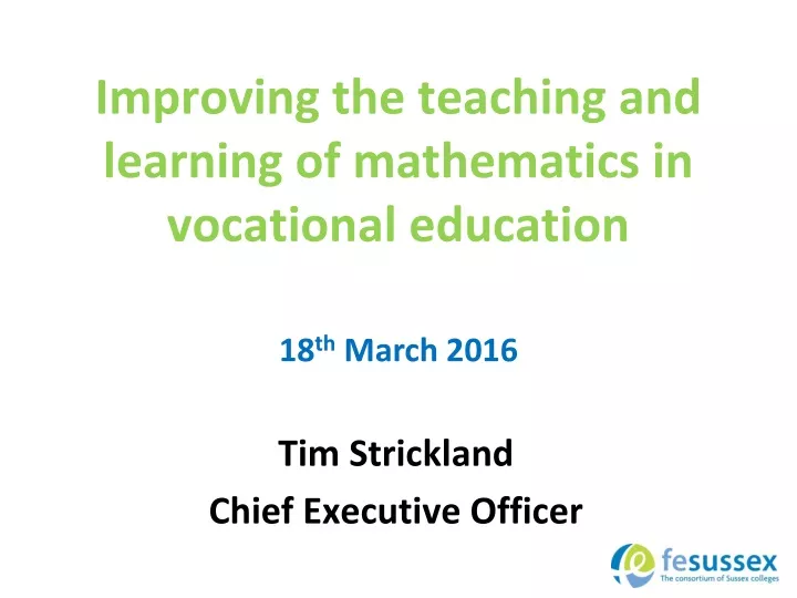 improving the teaching and learning of mathematics in vocational education