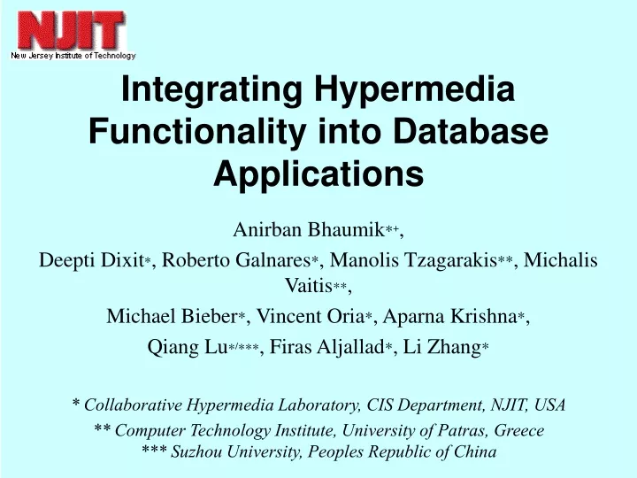 integrating hypermedia functionality into database applications