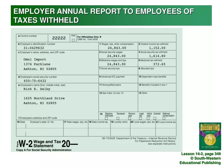employer annual report to employees of taxes withheld