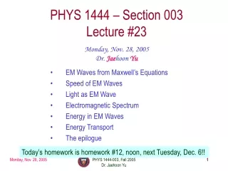 PHYS 1444 – Section 003 Lecture #23