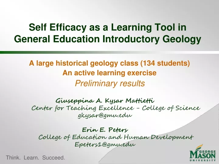 self efficacy as a learning tool in general education introductory geology