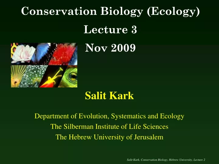 conservation biology ecology lecture 3 nov 2009