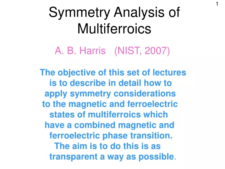 symmetry analysis of multiferroics