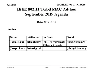 IEEE 802.11 TGbd MAC Ad-hoc September 2019 Agenda